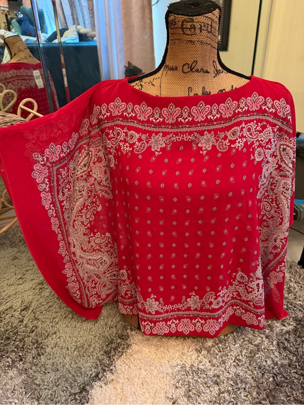Women's Red Paisley Tunic Blouse